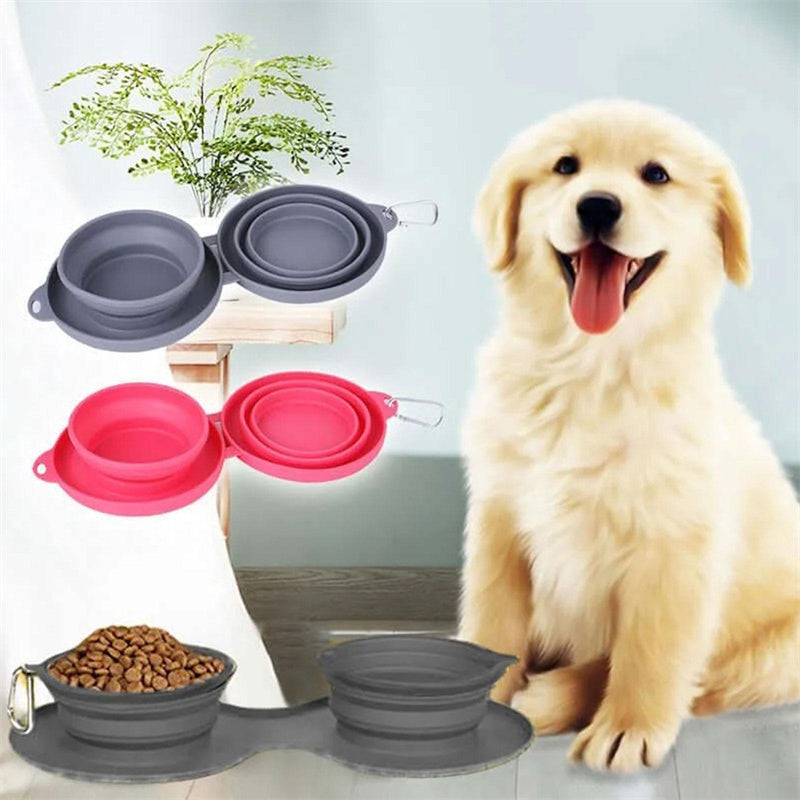 foldable double bowl pet feeding