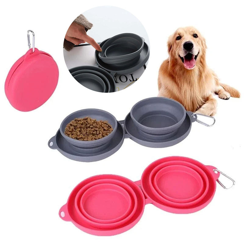 foldable double bowl pet feeding