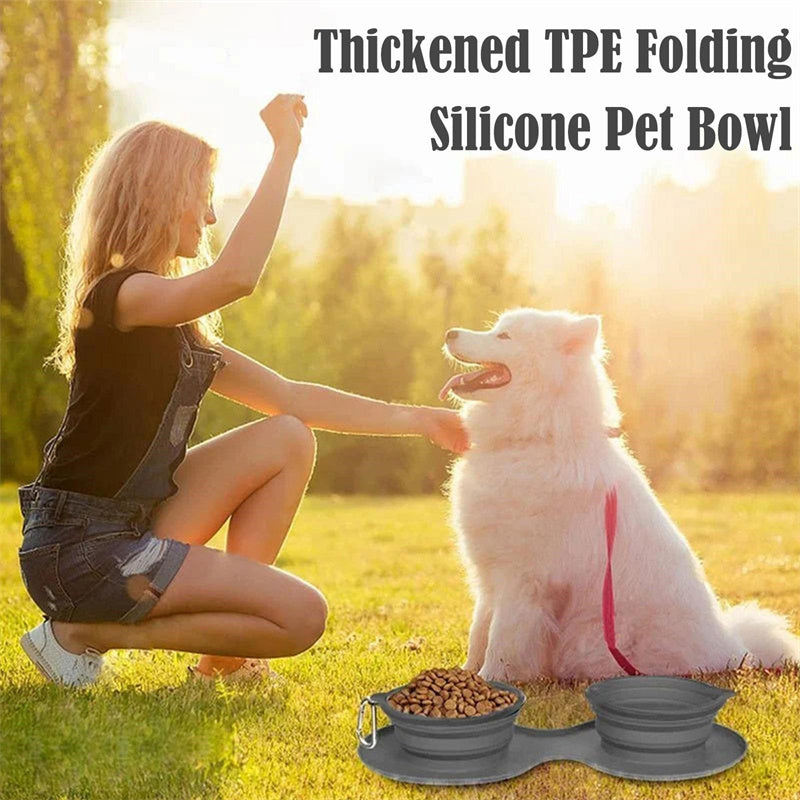 foldable double bowl pet feeding