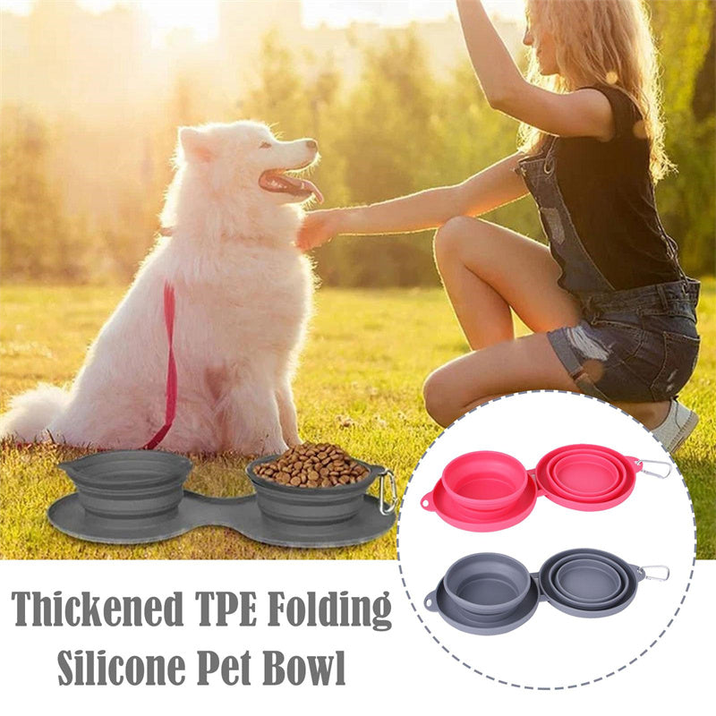 foldable double bowl pet feeding